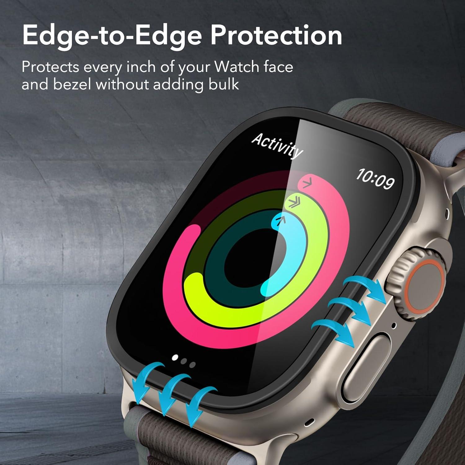 imageESR 2 Pack Armorite Screen Protector for Apple Watch Ultra 3 Ultra 2 Ultra 49 mm Military Grade Protection Tempered Glass Film with Aluminum Alloy Frame Keep Original TitaniumTitanium  Black