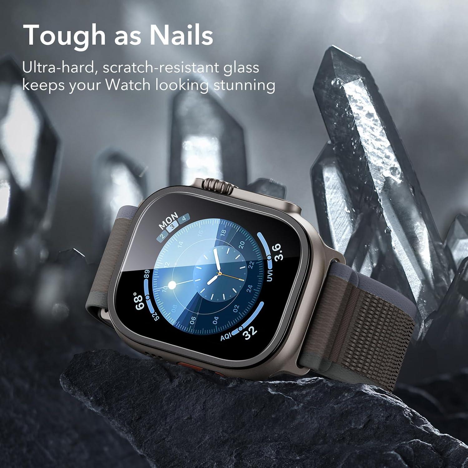 imageESR 2 Pack Armorite Screen Protector for Apple Watch Ultra 3 Ultra 2 Ultra 49 mm Military Grade Protection Tempered Glass Film with Aluminum Alloy Frame Keep Original TitaniumTitanium  Black