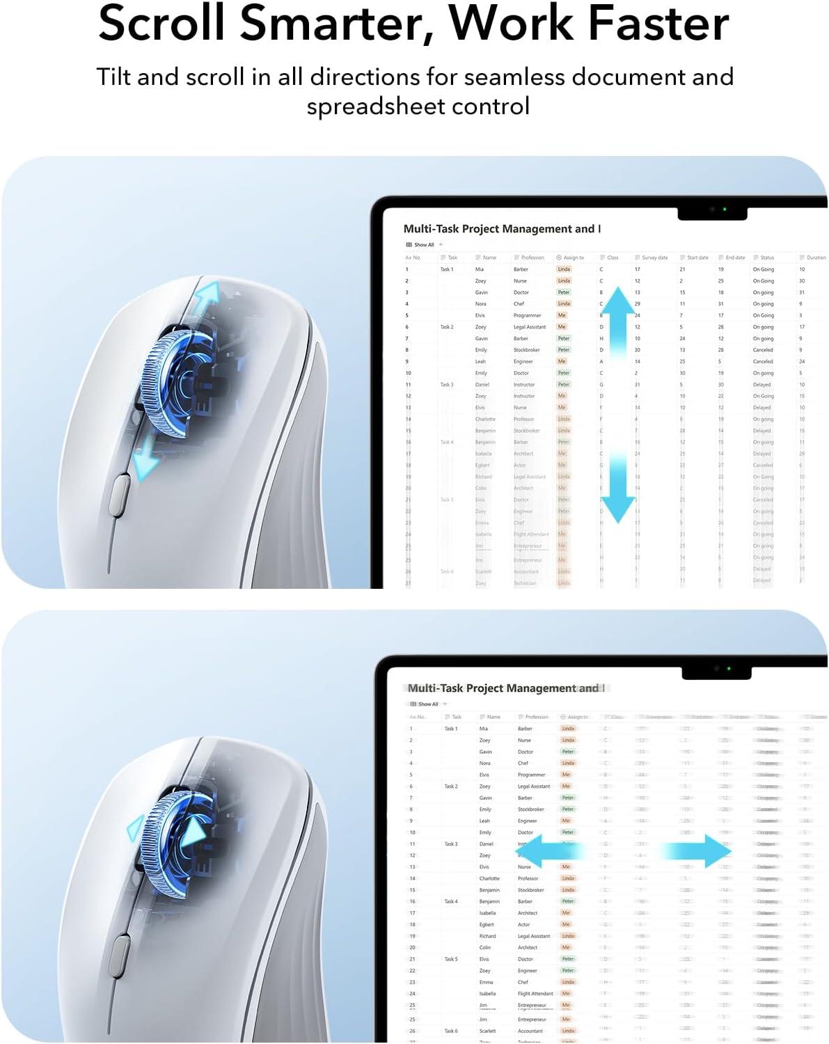imageESR MagMouse SnaptoCarry Bluetooth Mouse Rechargeable Wireless Mouse for Laptop with Builtin Charging Cable Reusable Adhesive Holder BT 50 24 GHz Connectivity Silent Ergonomic BlackWhite