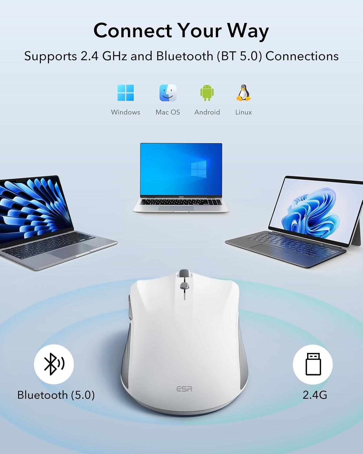 imageESR MagMouse SnaptoCarry Bluetooth Mouse Rechargeable Wireless Mouse for Laptop with Builtin Charging Cable Reusable Adhesive Holder BT 50 24 GHz Connectivity Silent Ergonomic BlackWhite