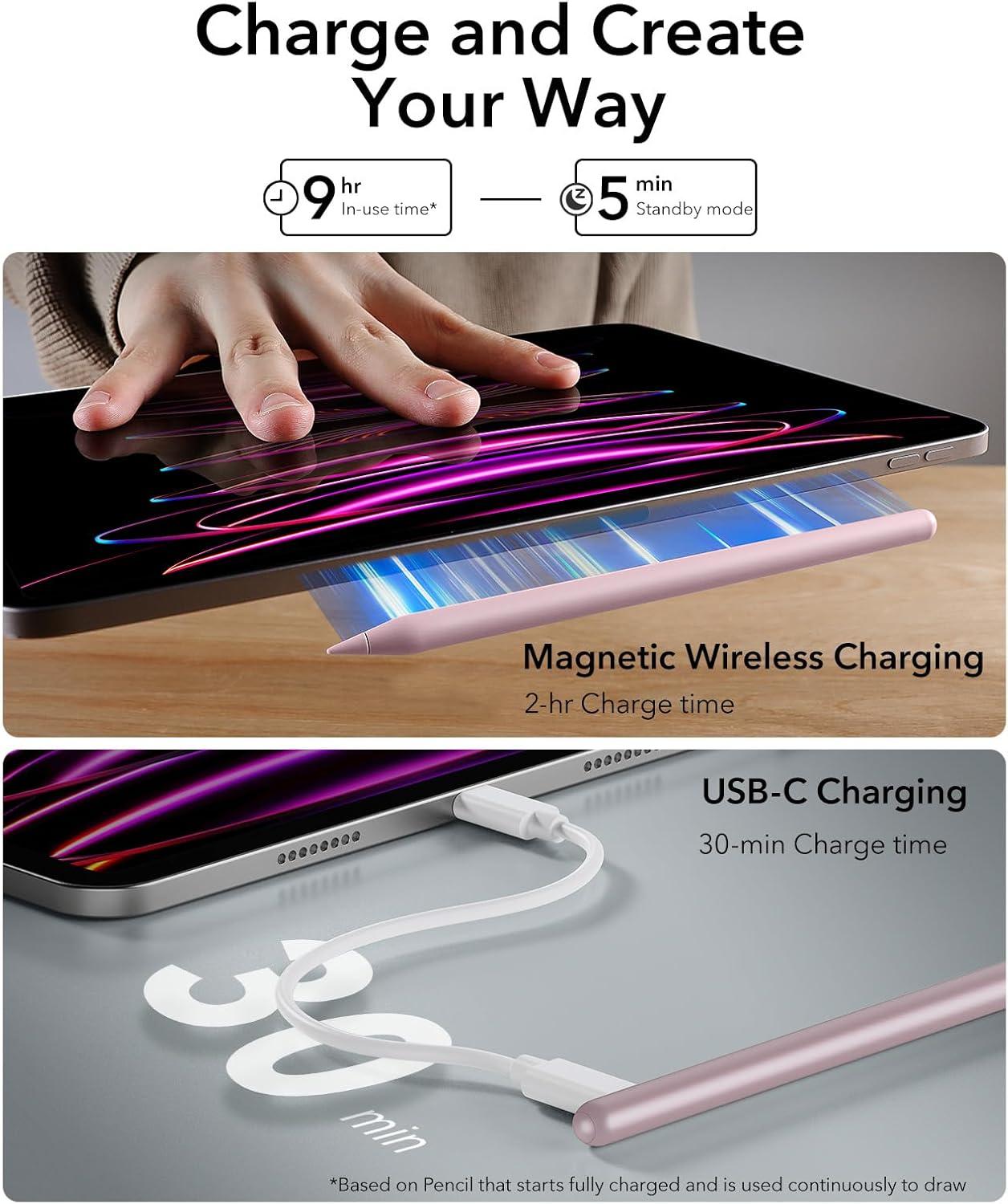 imageESR Stylus Pen for iPad Magnetic Wireless Charging iPad Pencil Digital Pencil Pro with Tilt Sensitivity and Palm Rejection for iPad Pro 12911 iPad Air 54 and iPad Mini 6 PinkPink