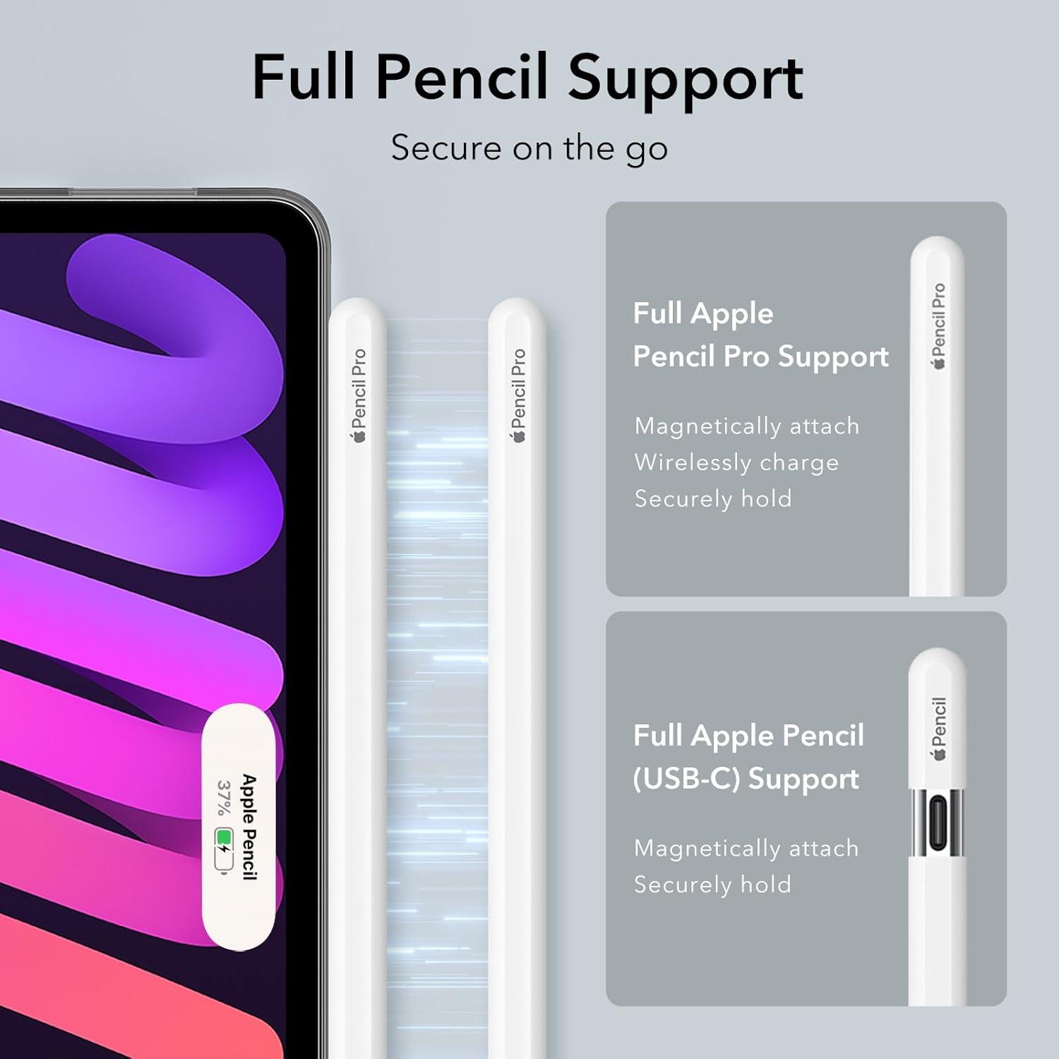 imageESR for iPad mini 7 A17 Pro Case iPad mini 7th6th Generation Case with Stand20242021 3 Stand Modes Slim and Light Drop Safe Supports Pencil Pro amp Pencil USBC Boost Kickstand Cover ClearBlack Clear