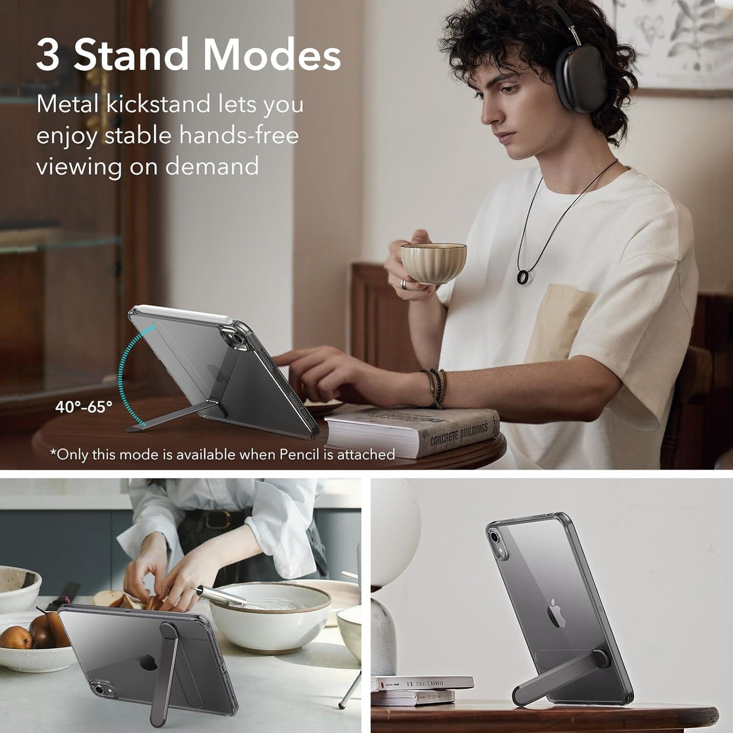 imageESR for iPad mini 7 A17 Pro Case iPad mini 7th6th Generation Case with Stand20242021 3 Stand Modes Slim and Light Drop Safe Supports Pencil Pro amp Pencil USBC Boost Kickstand Cover ClearBlack Clear