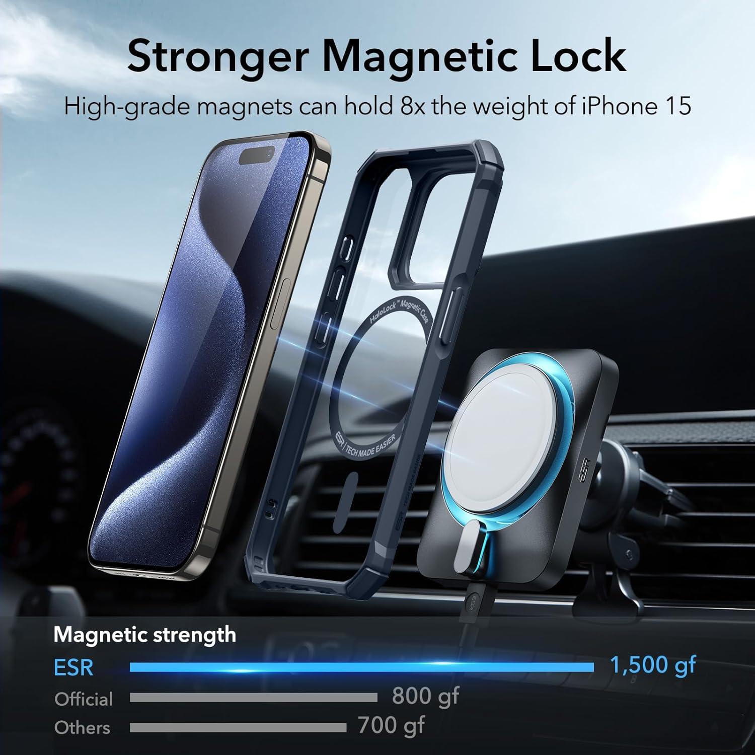 imageESR for iPhone 15 Pro Case Compatible with MagSafe Set with 2 Screen Protectors and Single Lens Protectors Air Guard Corners YellowingResistant Acrylic Back Air Armor Series Clear Dark BlueClear Dark Blue Set