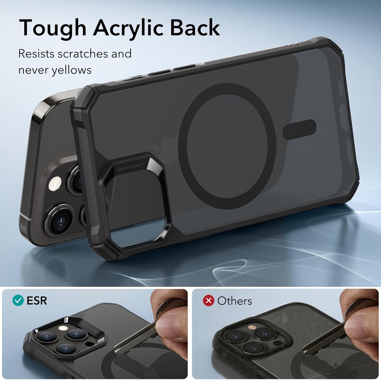 imageESR for iPhone 15 Pro Case Compatible with MagSafe Set with 2 Screen Protectors and Single Lens Protectors Air Guard Corners YellowingResistant Acrylic Back Air Armor Series Clear Dark BlueFrosted Black Set