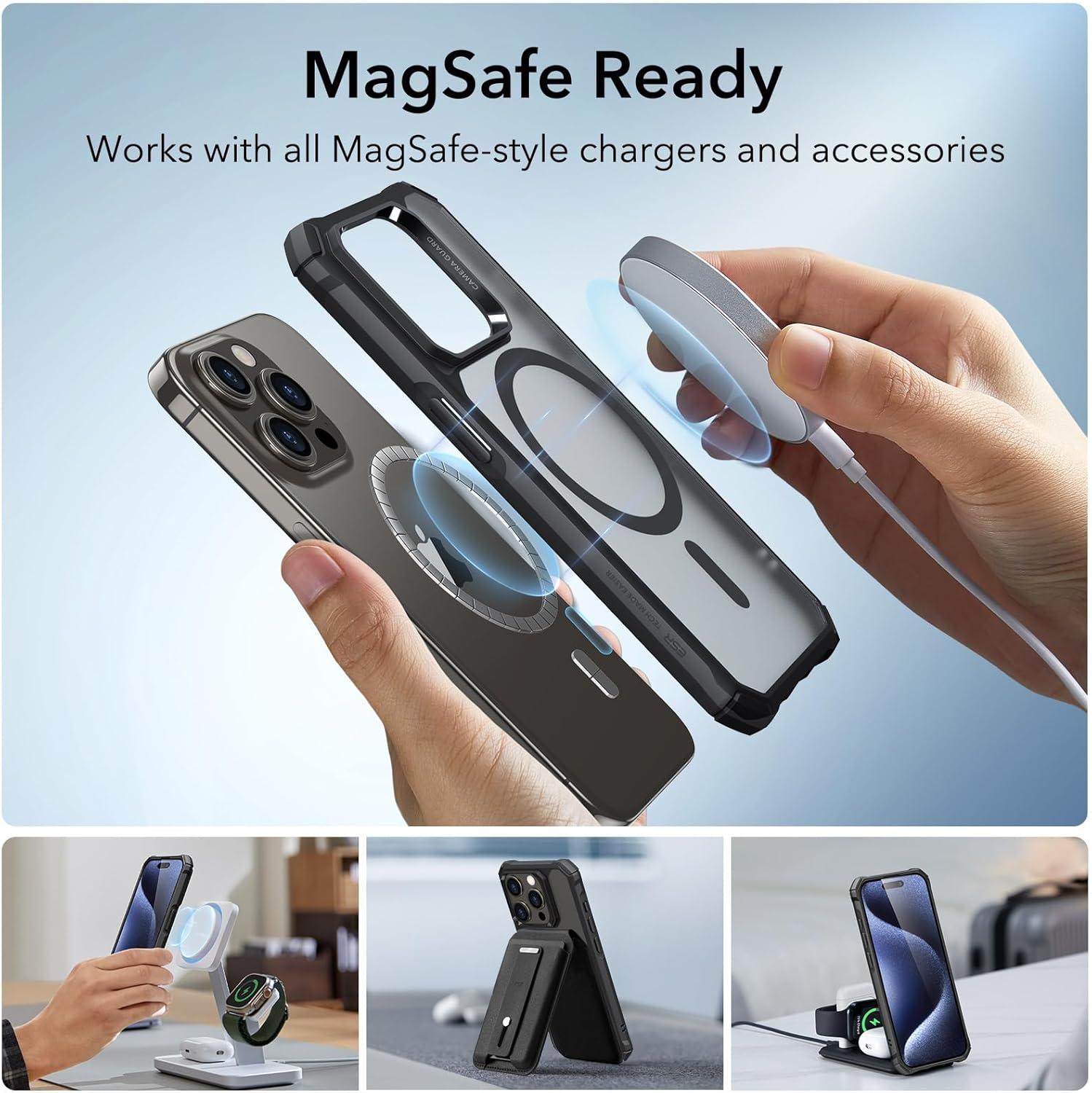 imageESR for iPhone 15 Pro Case Compatible with MagSafe Set with 2 Screen Protectors and Single Lens Protectors Air Guard Corners YellowingResistant Acrylic Back Air Armor Series Frosted BlackFrosted Black Set
