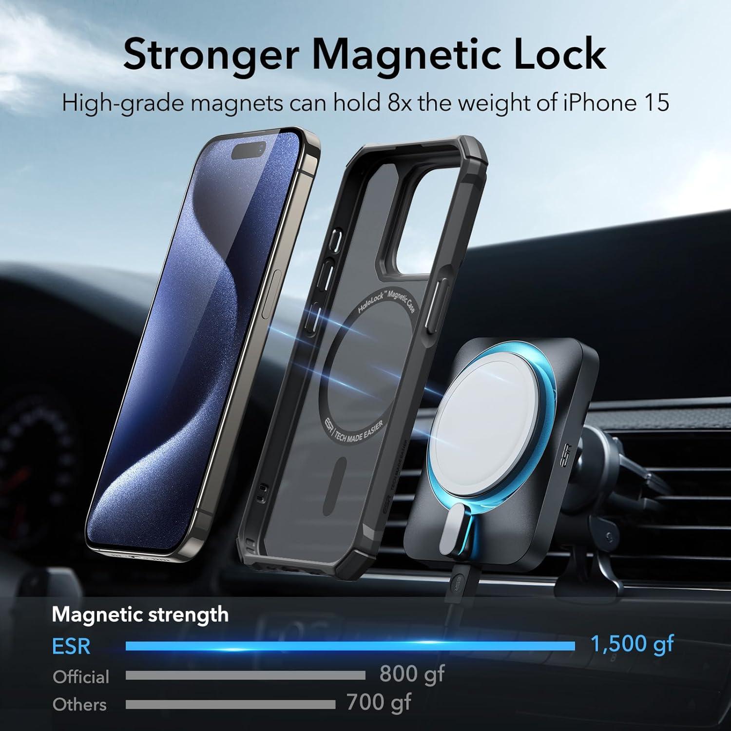 imageESR for iPhone 15 Pro Case Compatible with MagSafe Set with 2 Screen Protectors and Single Lens Protectors Air Guard Corners YellowingResistant Acrylic Back Air Armor Series Clear Dark BlueFrosted Black Set