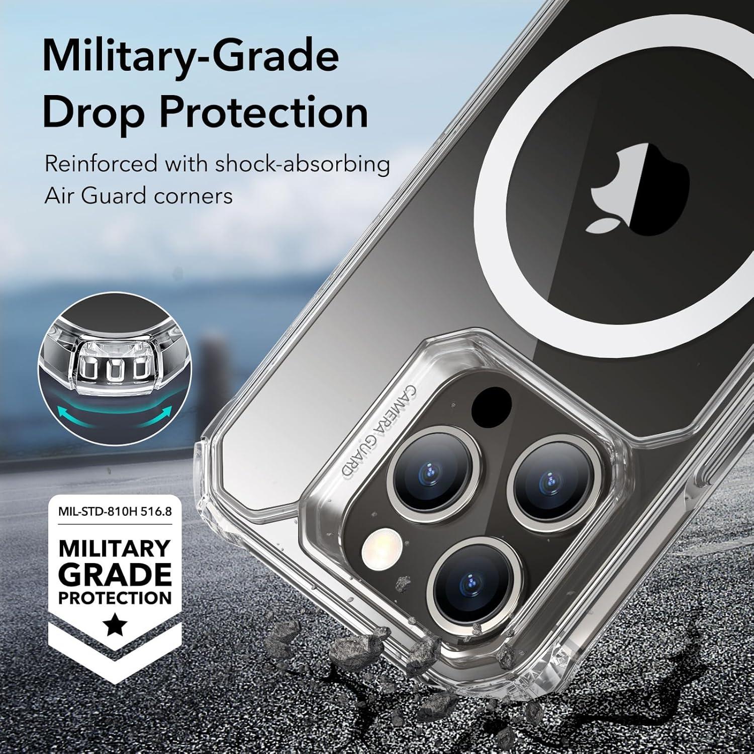 imageESR for iPhone 15 Pro Case Compatible with MagSafe Set with 2 Screen Protectors and Single Lens Protectors Air Guard Corners YellowingResistant Acrylic Back Air Armor Series Clear Dark BlueClear Set