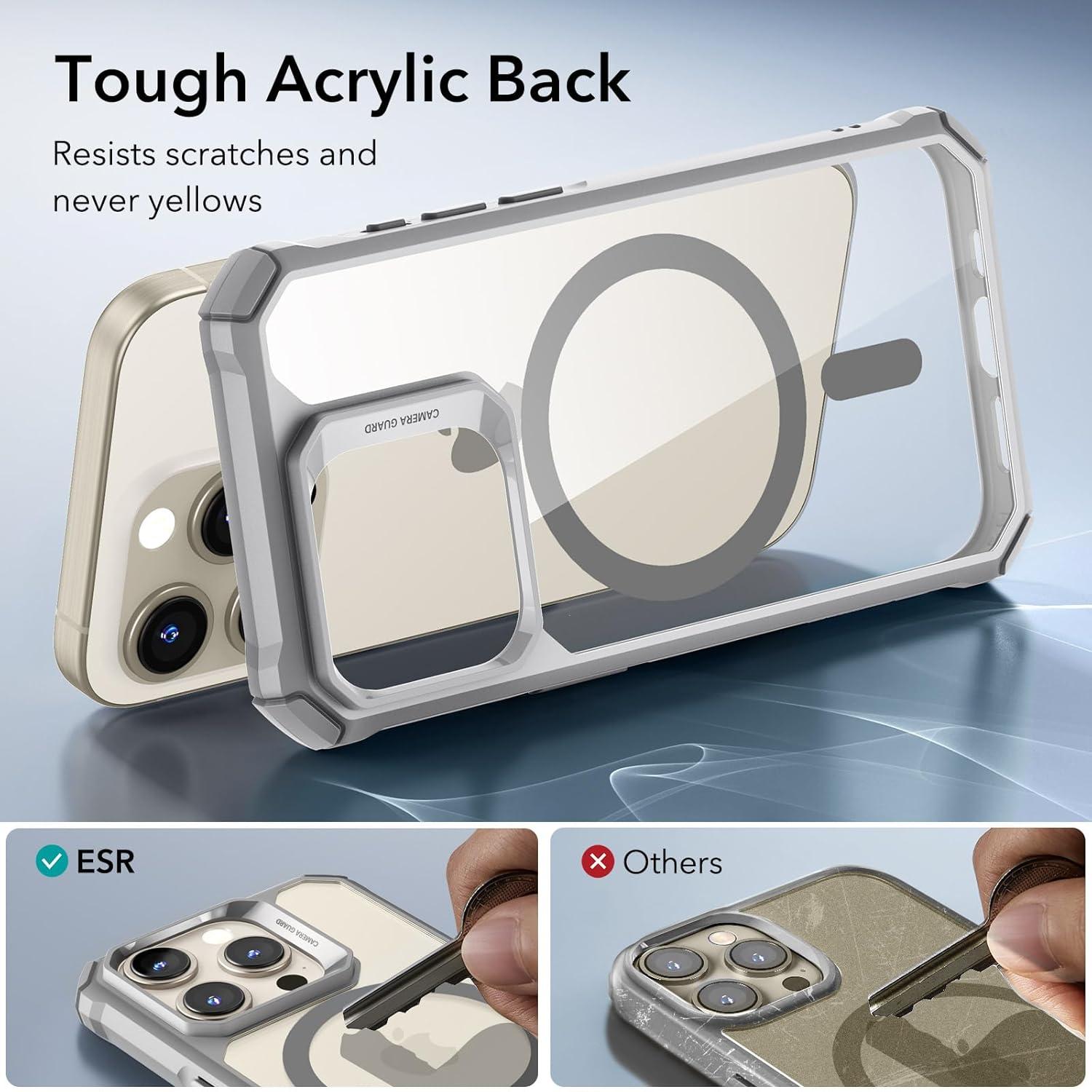 imageESR for iPhone 15 Pro Case Compatible with MagSafe Set with 2 Screen Protectors and Single Lens Protectors Air Guard Corners YellowingResistant Acrylic Back Air Armor Series Clear Dark BlueClear Grey Set