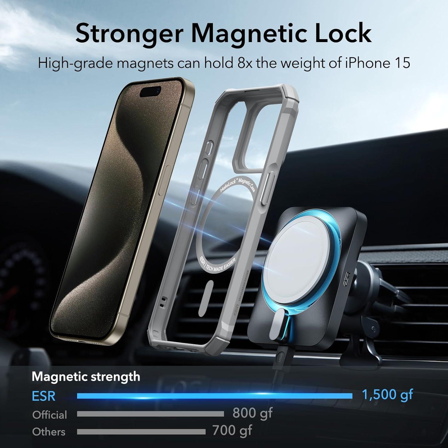 imageESR for iPhone 15 Pro Case Compatible with MagSafe Set with 2 Screen Protectors and Single Lens Protectors Air Guard Corners YellowingResistant Acrylic Back Air Armor Series Clear Dark BlueClear Grey Set