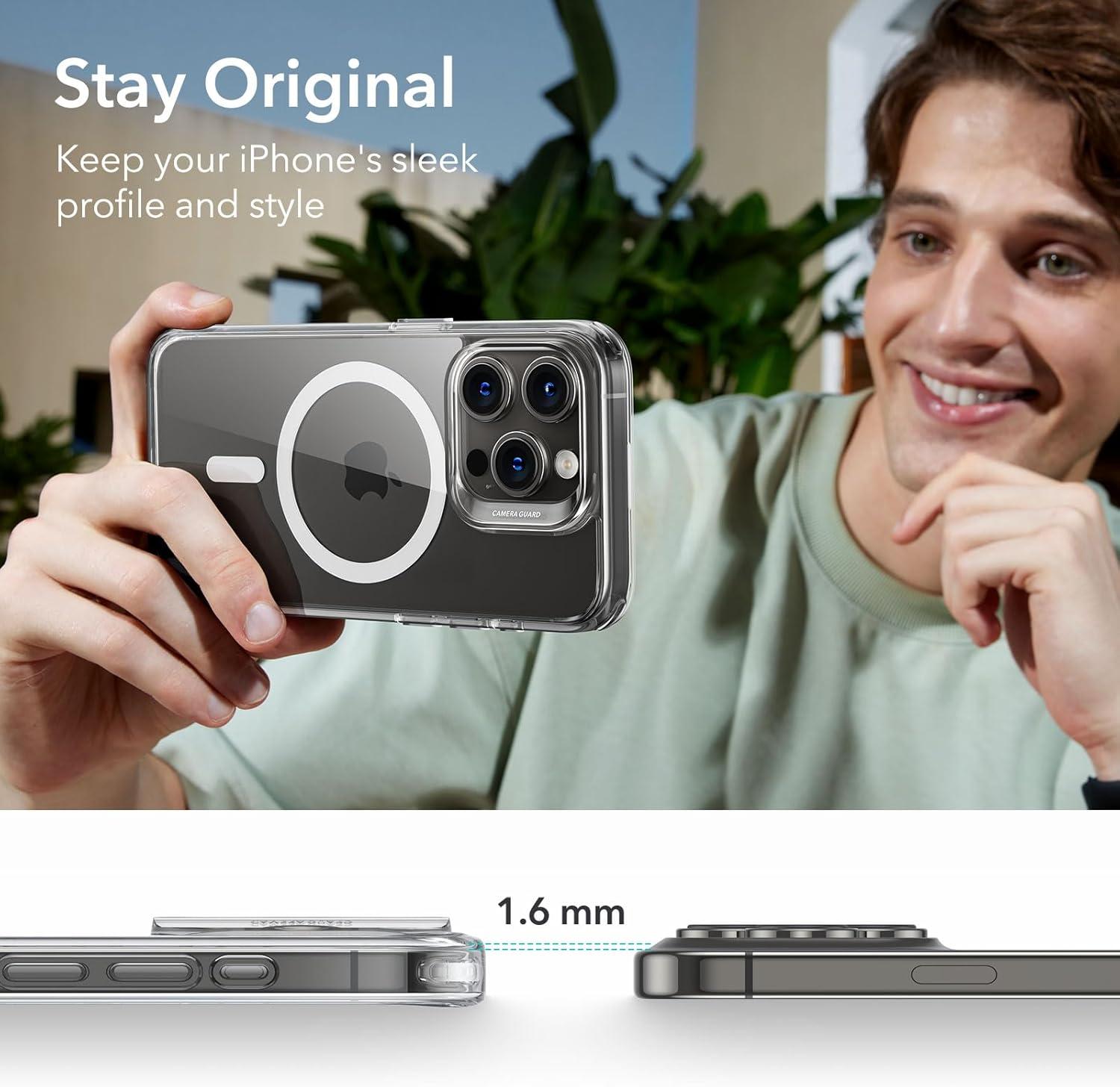 imageESR for iPhone 15 Pro Case Set 1 TemperedGlass Screen Protector 1 Set of Lens Protectors MilitaryGrade Protection Yellowing and Scratch Resistant MagSafe Phone Case Classic Series ClearClear Set