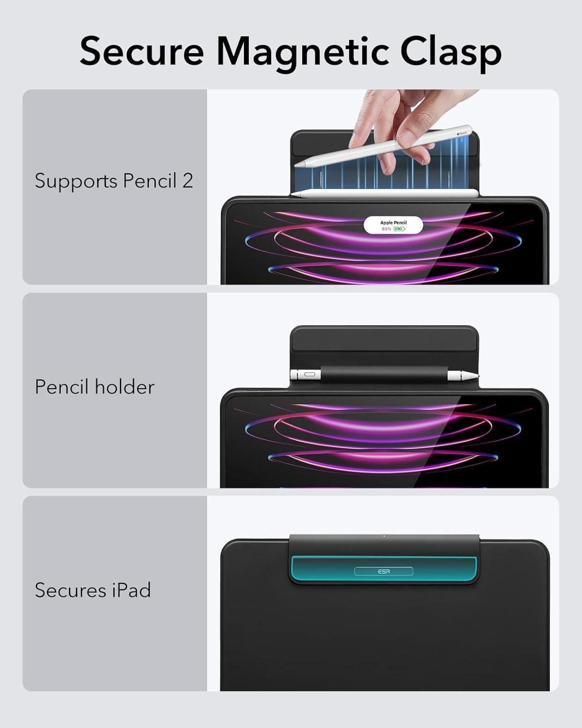 imageESR iPad Keyboard Case for iPad Pro 129 inch 3rd 4th 5th 6th GenerationMagnetic Detachable 129 inch ipad Pro Case with Keyboard Adjustable PortraitLandscape Mode Light and Portable Black