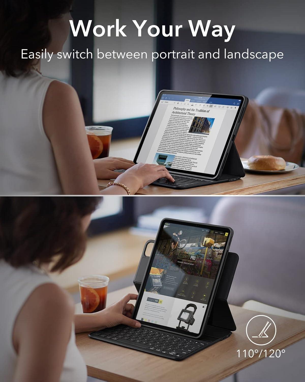 imageESR iPad Keyboard Case for iPad Pro 129 inch 3rd 4th 5th 6th GenerationMagnetic Detachable 129 inch ipad Pro Case with Keyboard Adjustable PortraitLandscape Mode Light and Portable Black