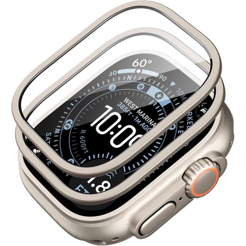 imageESR 2 Pack Armorite Screen Protector for Apple Watch Ultra 3 Ultra 2 Ultra 49 mm Military Grade Protection Tempered Glass Film with Aluminum Alloy Frame Keep Original TitaniumTitanium