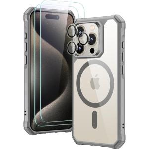 ESR for iPhone 15 Pro Case, Compatible with MagSafe, Set with 2 Screen Protectors and Single Lens Protectors, Air Guard Corners, Yellowing-Resistant Acrylic Back, Air Armor Series, Frosted Black(Clear Grey Set)