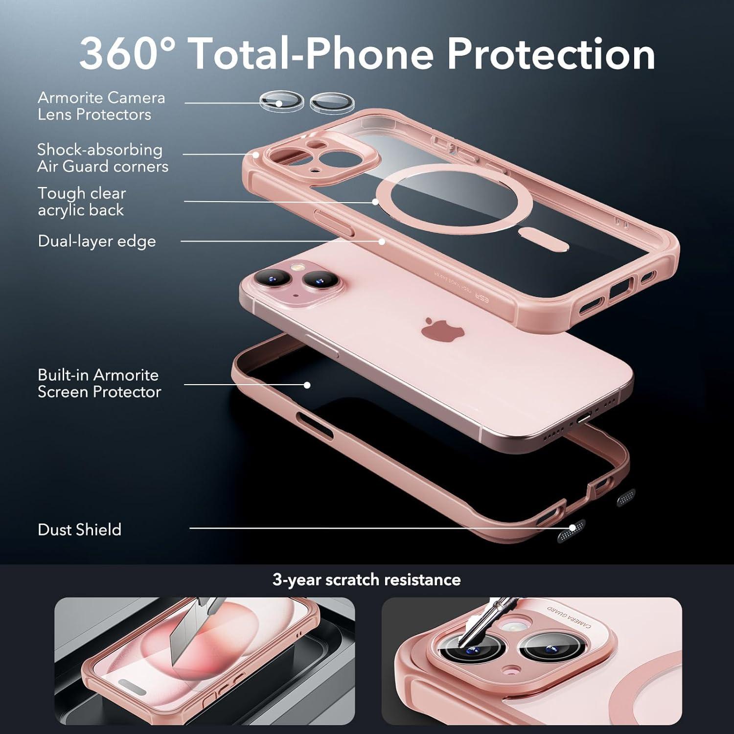 imageESR for iPhone 14 Pro Max Case Compatible with MagSafe FullBody MilitaryGrade Drop Proof Case for iPhone 14 Pro Max with Builtin 9H Tempered Glass Screen Protector Clear BlackClear Pink