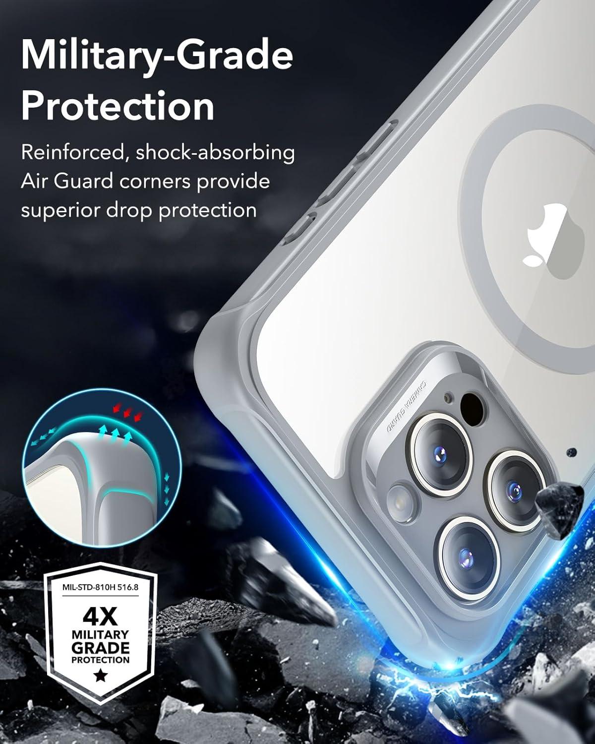 imageESR for iPhone 14 Pro Max Case Compatible with MagSafe FullBody MilitaryGrade Drop Proof Case for iPhone 14 Pro Max with Builtin 9H Tempered Glass Screen Protector Clear BlackClear Grey