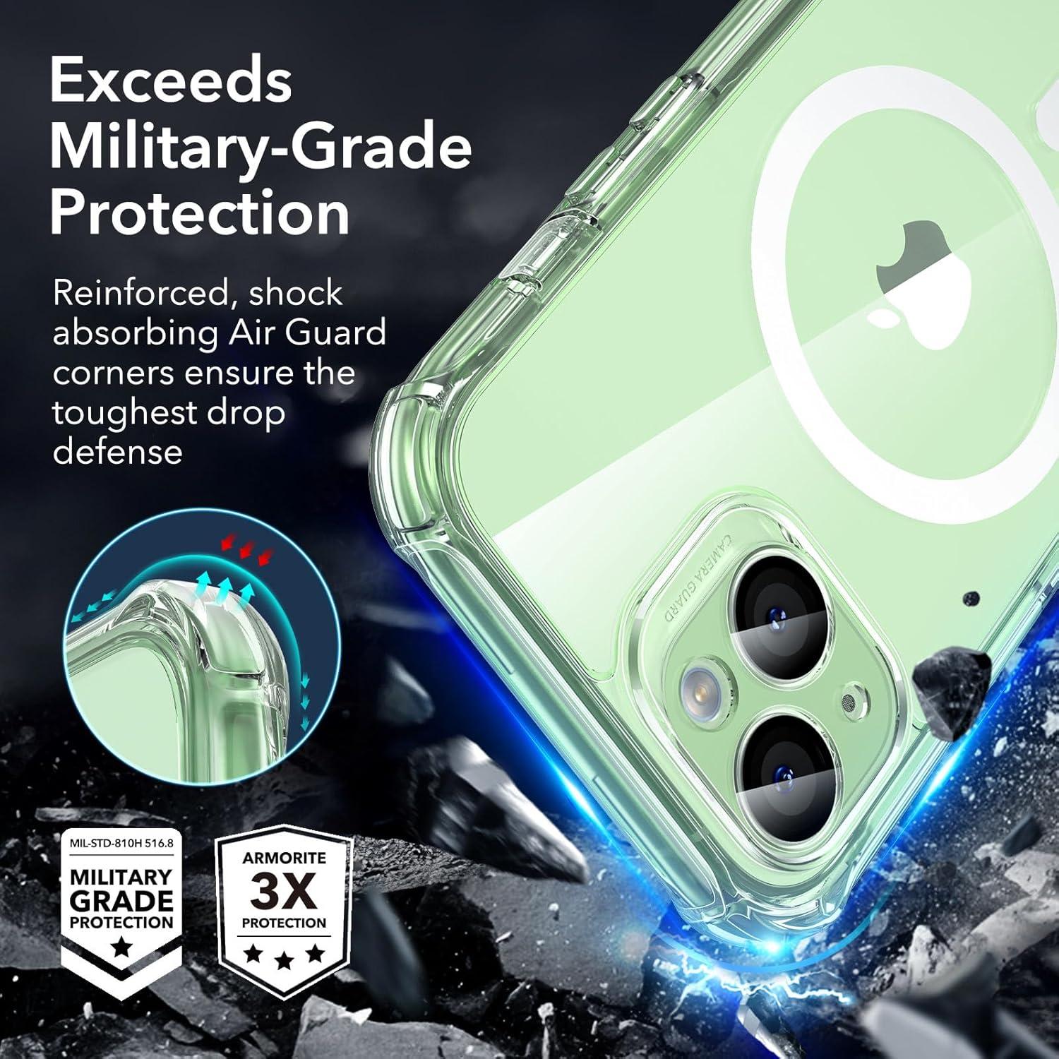 imageESR for iPhone 14 Pro Max Case Compatible with MagSafe FullBody MilitaryGrade Drop Proof Case for iPhone 14 Pro Max with Builtin 9H Tempered Glass Screen Protector Clear BlackClear Green