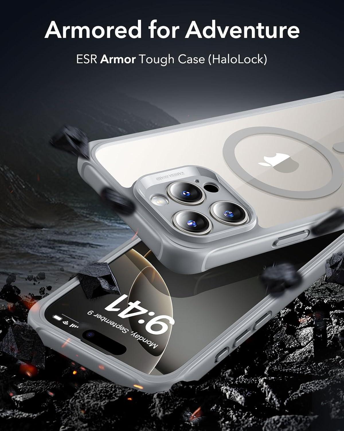 imageESR for iPhone 14 Pro Max Case Compatible with MagSafe FullBody MilitaryGrade Drop Proof Case for iPhone 14 Pro Max with Builtin 9H Tempered Glass Screen Protector Clear BlackClear Grey