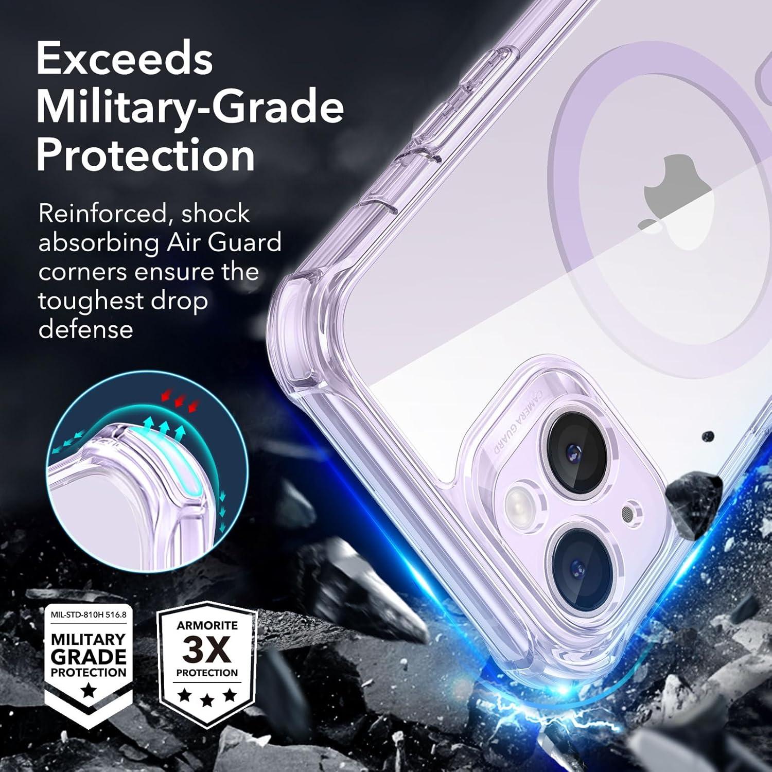 imageESR for iPhone 14 Pro Max Case Compatible with MagSafe FullBody MilitaryGrade Drop Proof Case for iPhone 14 Pro Max with Builtin 9H Tempered Glass Screen Protector Clear BlackClear Purple