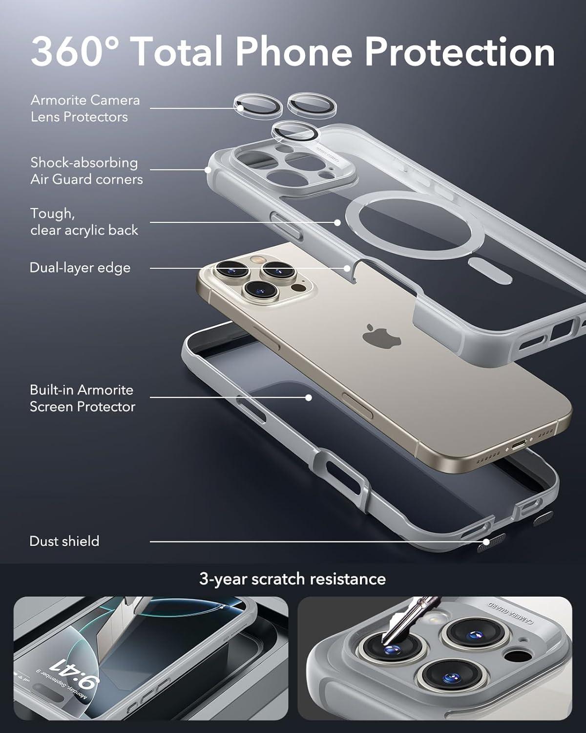 imageESR for iPhone 14 Pro Max Case Compatible with MagSafe FullBody MilitaryGrade Drop Proof Case for iPhone 14 Pro Max with Builtin 9H Tempered Glass Screen Protector Clear BlackClear Grey