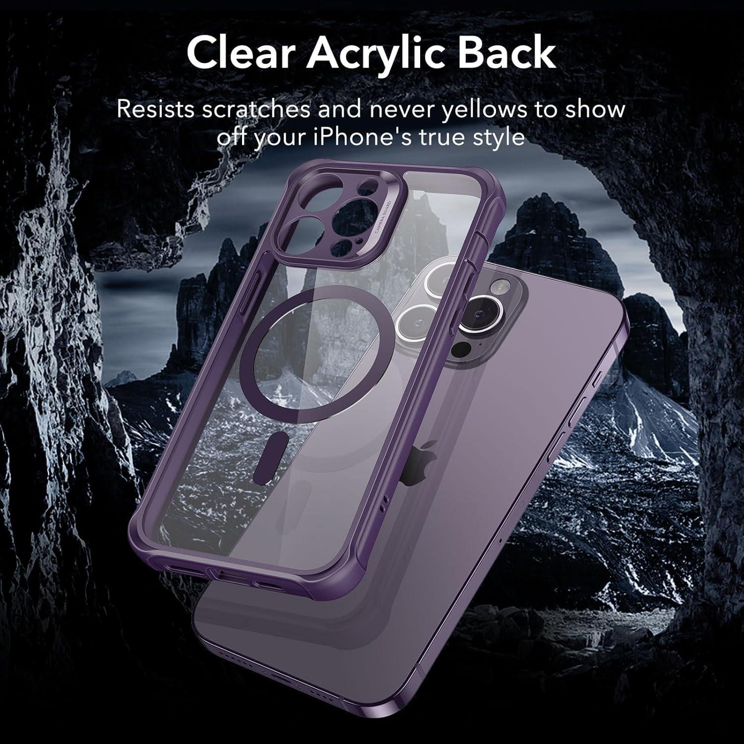 imageESR for iPhone 14 Pro Max Case Compatible with MagSafe FullBody MilitaryGrade Drop Proof Case for iPhone 14 Pro Max with Builtin 9H Tempered Glass Screen Protector Clear BlackClear Purple