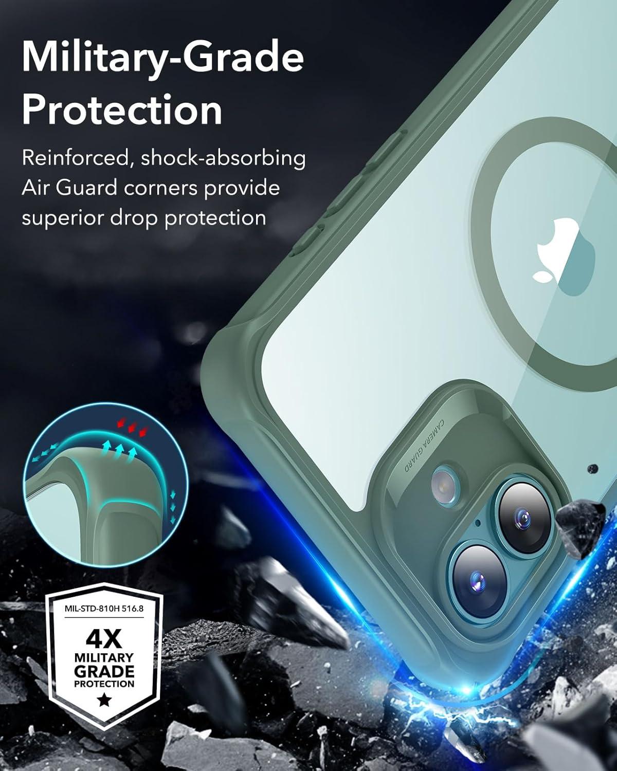 imageESR for iPhone 14 Pro Max Case Compatible with MagSafe FullBody MilitaryGrade Drop Proof Case for iPhone 14 Pro Max with Builtin 9H Tempered Glass Screen Protector Clear BlackClear Green