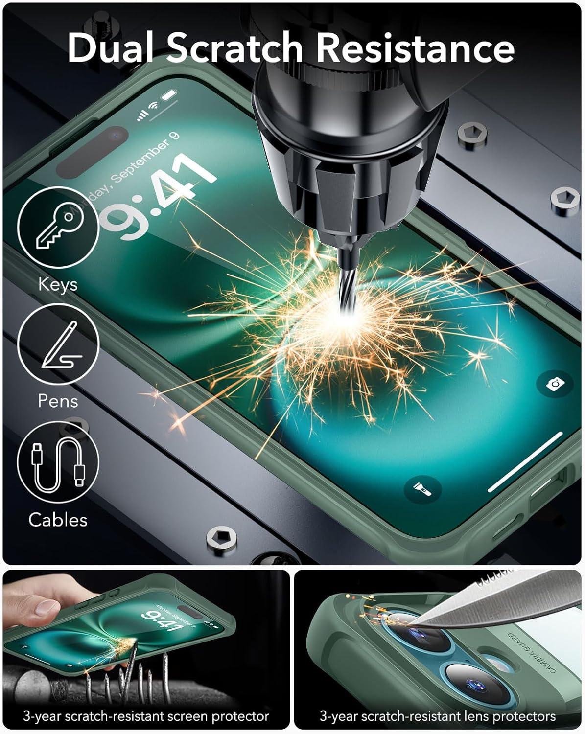 imageESR for iPhone 14 Pro Max Case Compatible with MagSafe FullBody MilitaryGrade Drop Proof Case for iPhone 14 Pro Max with Builtin 9H Tempered Glass Screen Protector Clear BlackClear Green