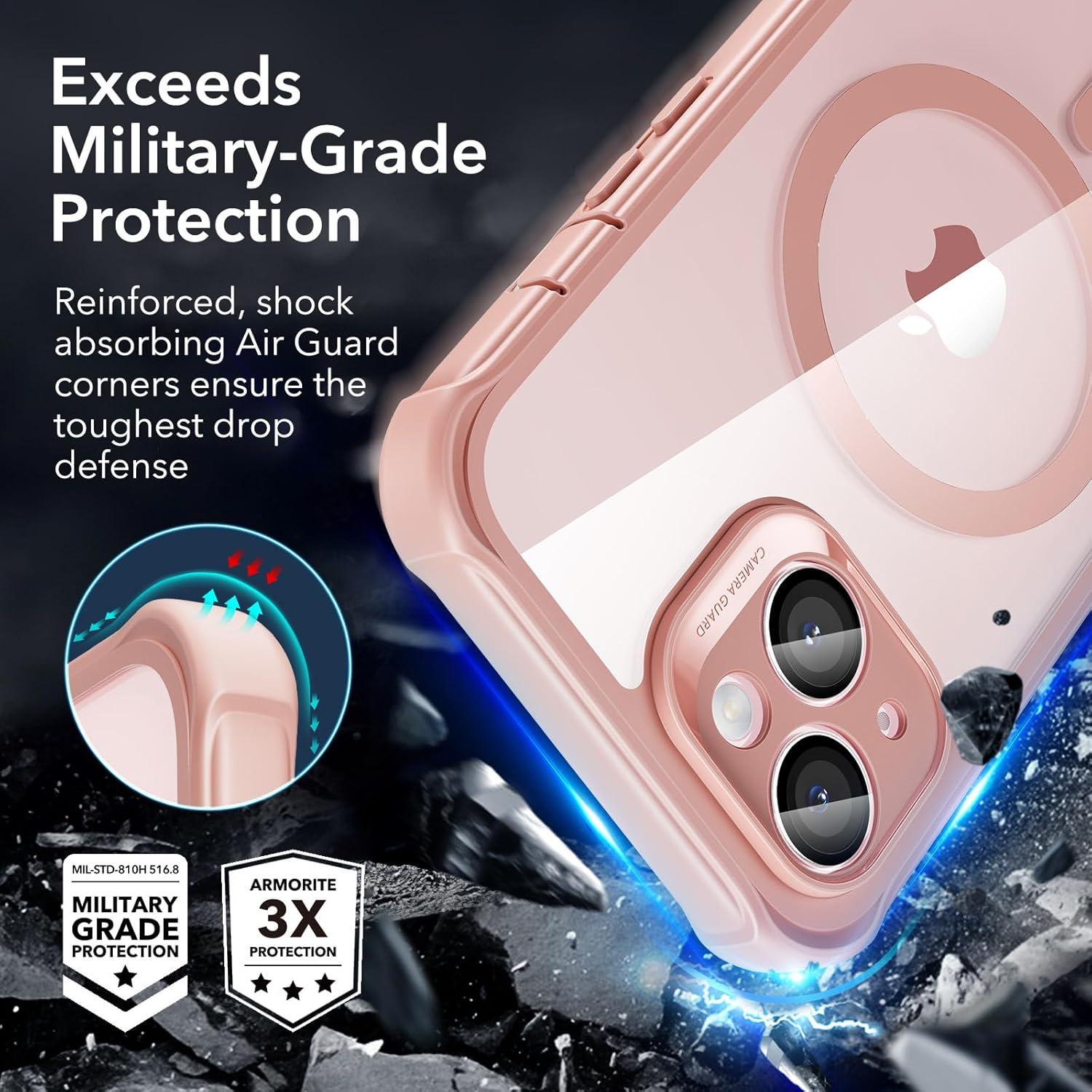 imageESR for iPhone 14 Pro Max Case Compatible with MagSafe FullBody MilitaryGrade Drop Proof Case for iPhone 14 Pro Max with Builtin 9H Tempered Glass Screen Protector Clear BlackClear Pink
