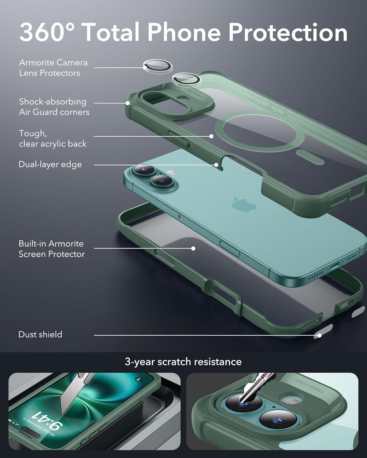 imageESR for iPhone 14 Pro Max Case Compatible with MagSafe FullBody MilitaryGrade Drop Proof Case for iPhone 14 Pro Max with Builtin 9H Tempered Glass Screen Protector Clear BlackClear Green