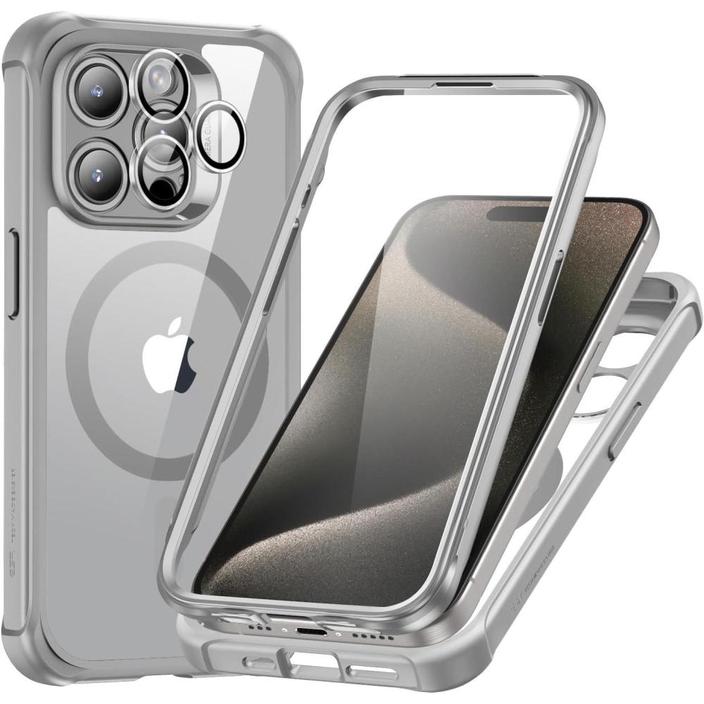 imageESR for iPhone 14 Pro Max Case Compatible with MagSafe FullBody MilitaryGrade Drop Proof Case for iPhone 14 Pro Max with Builtin 9H Tempered Glass Screen Protector Clear BlackClear Grey