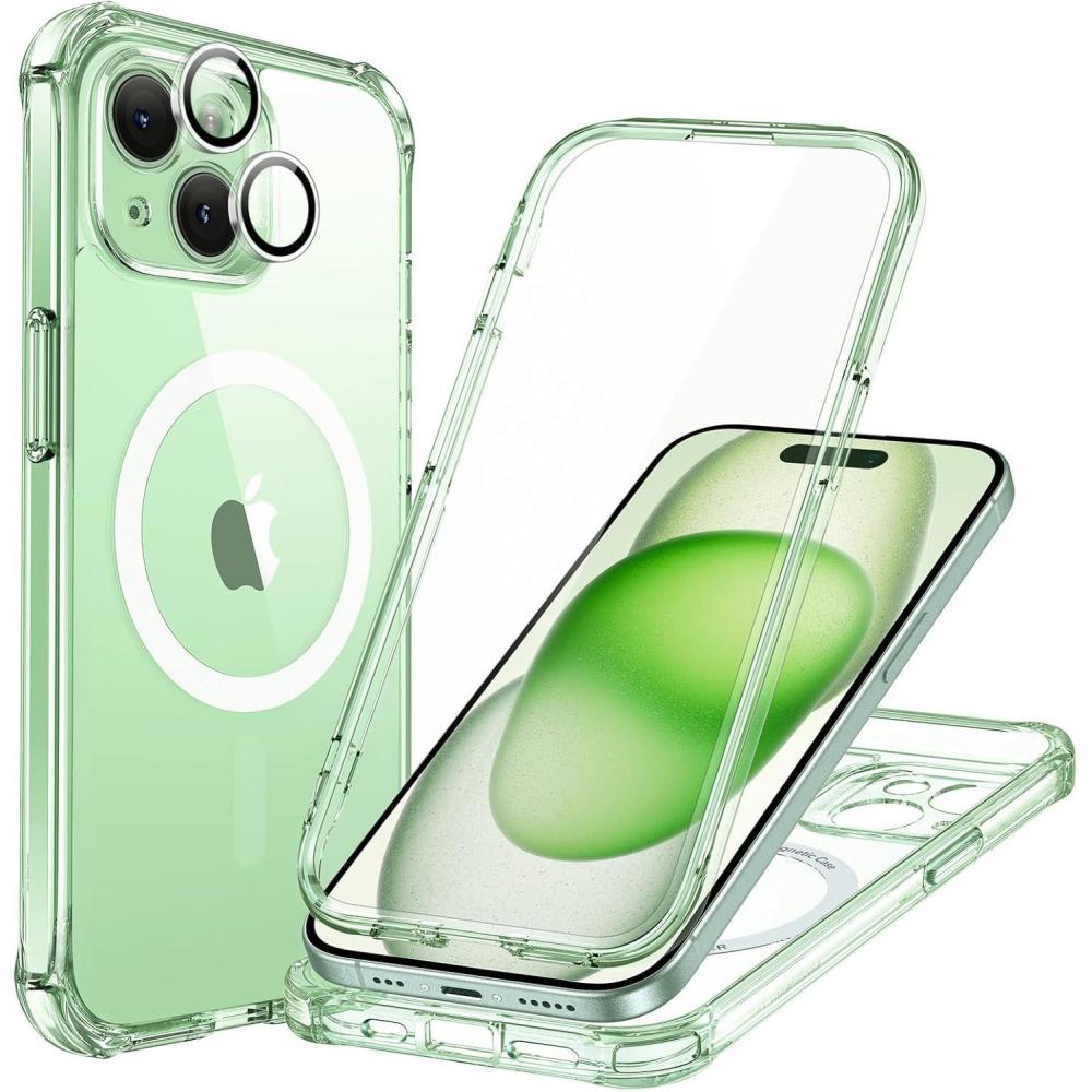 imageESR for iPhone 14 Pro Max Case Compatible with MagSafe FullBody MilitaryGrade Drop Proof Case for iPhone 14 Pro Max with Builtin 9H Tempered Glass Screen Protector Clear BlackClear Green