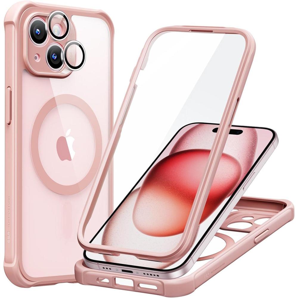 imageESR for iPhone 14 Pro Max Case Compatible with MagSafe FullBody MilitaryGrade Drop Proof Case for iPhone 14 Pro Max with Builtin 9H Tempered Glass Screen Protector Clear BlackClear Pink