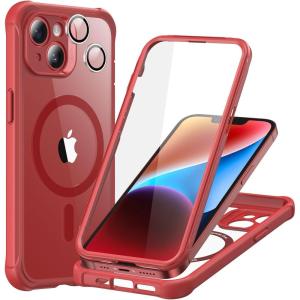 ESR for iPhone 14 Pro Max Case, Compatible with MagSafe, Full-Body Military-Grade Drop Proof Case for iPhone 14 Pro Max with Built-in 9H+ Tempered Glass Screen Protector, Clear Black(Clear Red)