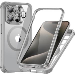 ESR for iPhone 14 Pro Max Case, Compatible with MagSafe, Full-Body Military-Grade Drop Proof Case for iPhone 14 Pro Max with Built-in 9H+ Tempered Glass Screen Protector, Clear Black(Clear Grey)