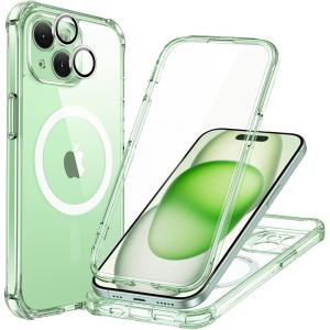 ESR for iPhone 14 Pro Max Case, Compatible with MagSafe, Full-Body Military-Grade Drop Proof Case for iPhone 14 Pro Max with Built-in 9H+ Tempered Glass Screen Protector, Clear Black(Clear Green)
