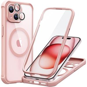 ESR for iPhone 14 Pro Max Case, Compatible with MagSafe, Full-Body Military-Grade Drop Proof Case for iPhone 14 Pro Max with Built-in 9H+ Tempered Glass Screen Protector, Clear Black(Clear Pink)