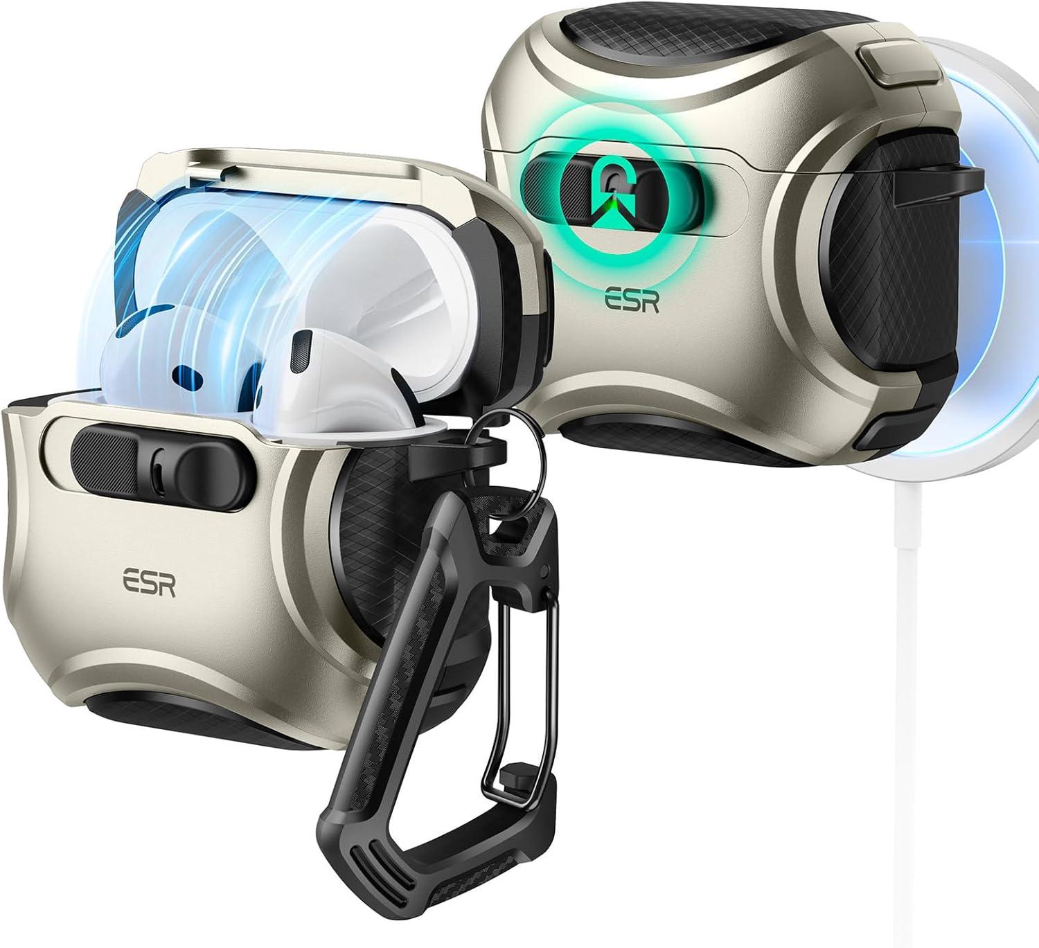 imageESR for AirPods 4 Case Compatible with AirPods 4 Generation Case 2024 USBC Compatible with MagSafe DropProof Lock Easy Open Cyber Series Army GreenTitanium