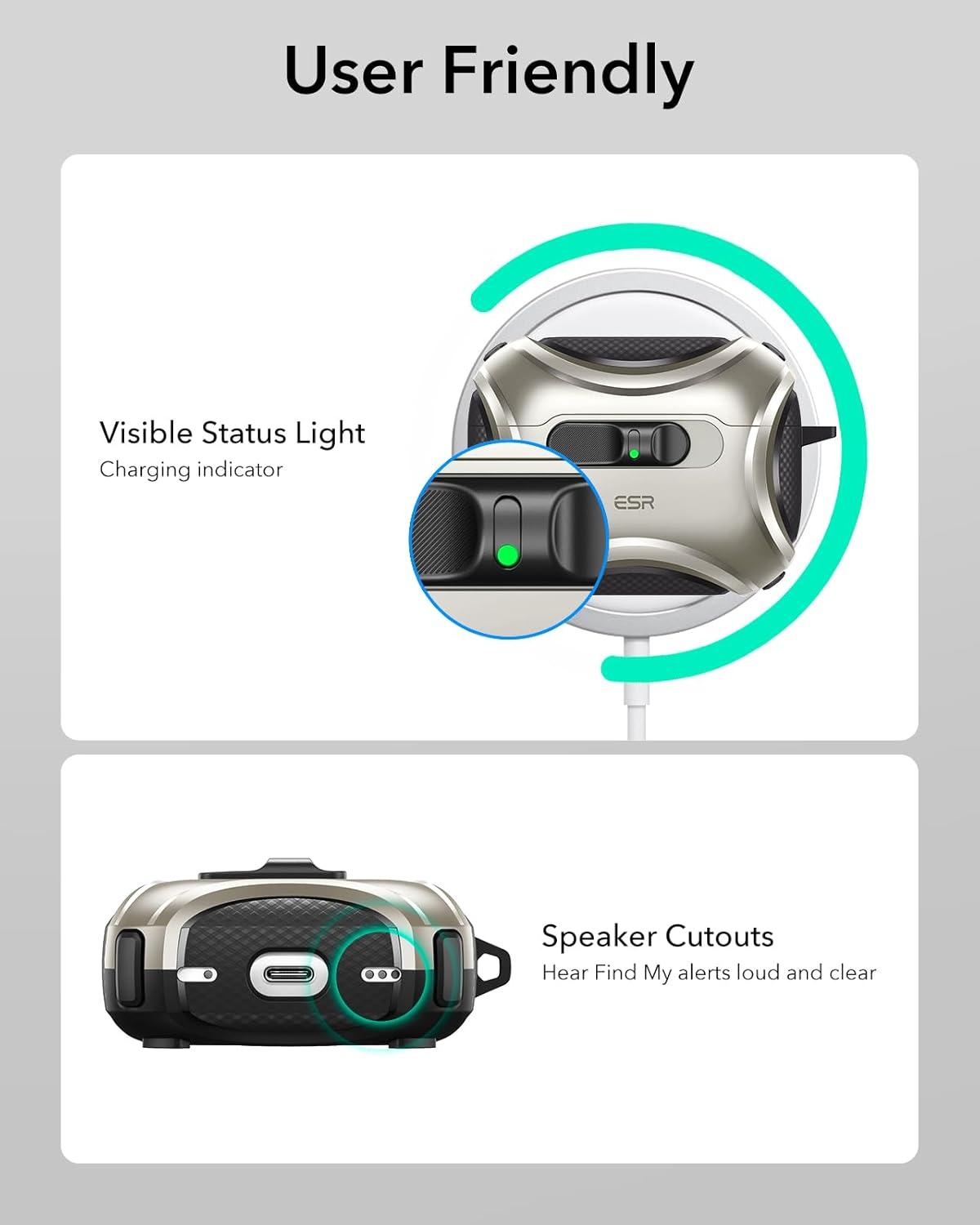 imageESR for AirPods 4 Case Compatible with AirPods 4 Generation Case 2024 USBC Compatible with MagSafe DropProof Lock Easy Open Cyber Series Army GreenTitanium