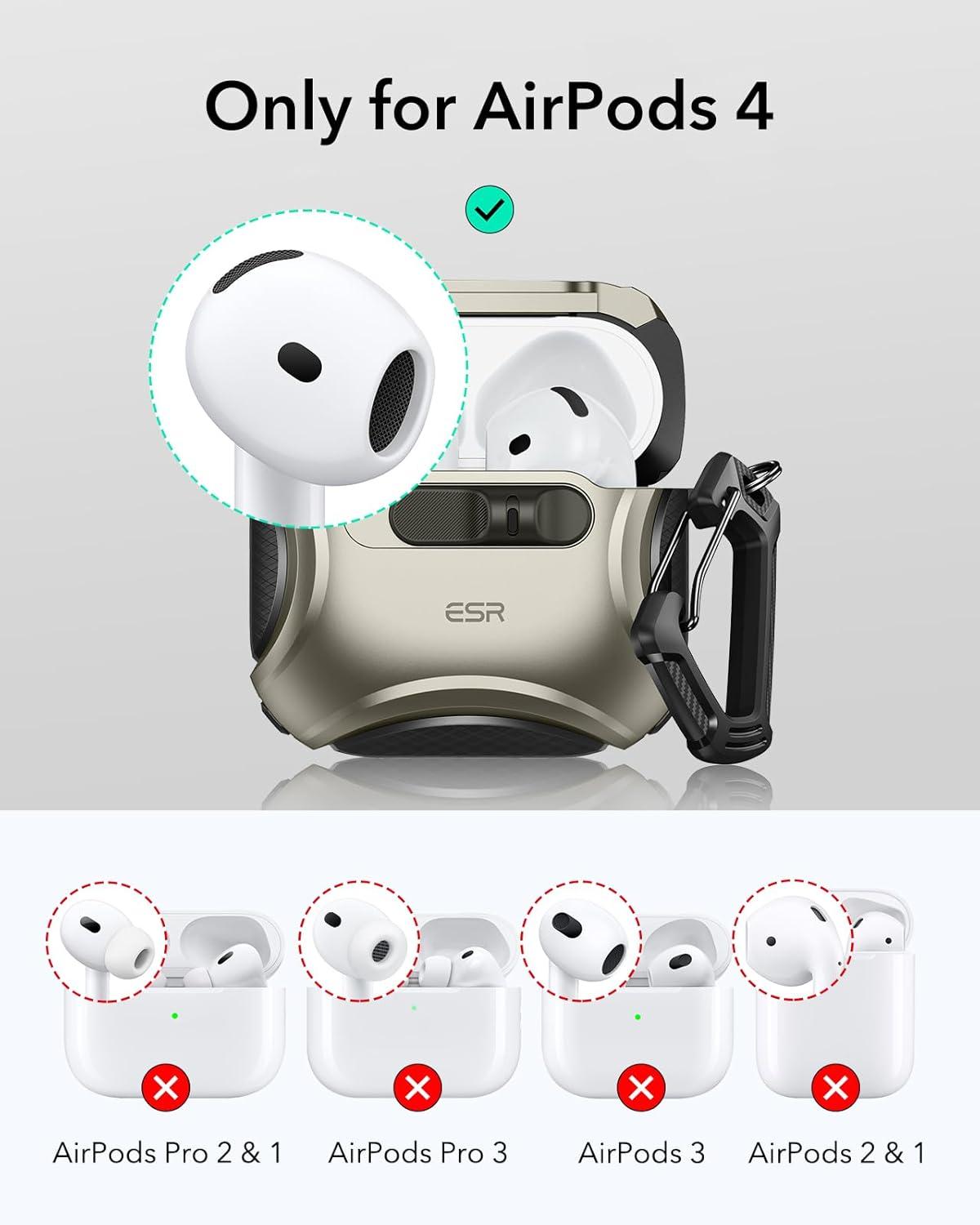 imageESR for AirPods 4 Case Compatible with AirPods 4 Generation Case 2024 USBC Compatible with MagSafe DropProof Lock Easy Open Cyber Series Army GreenTitanium