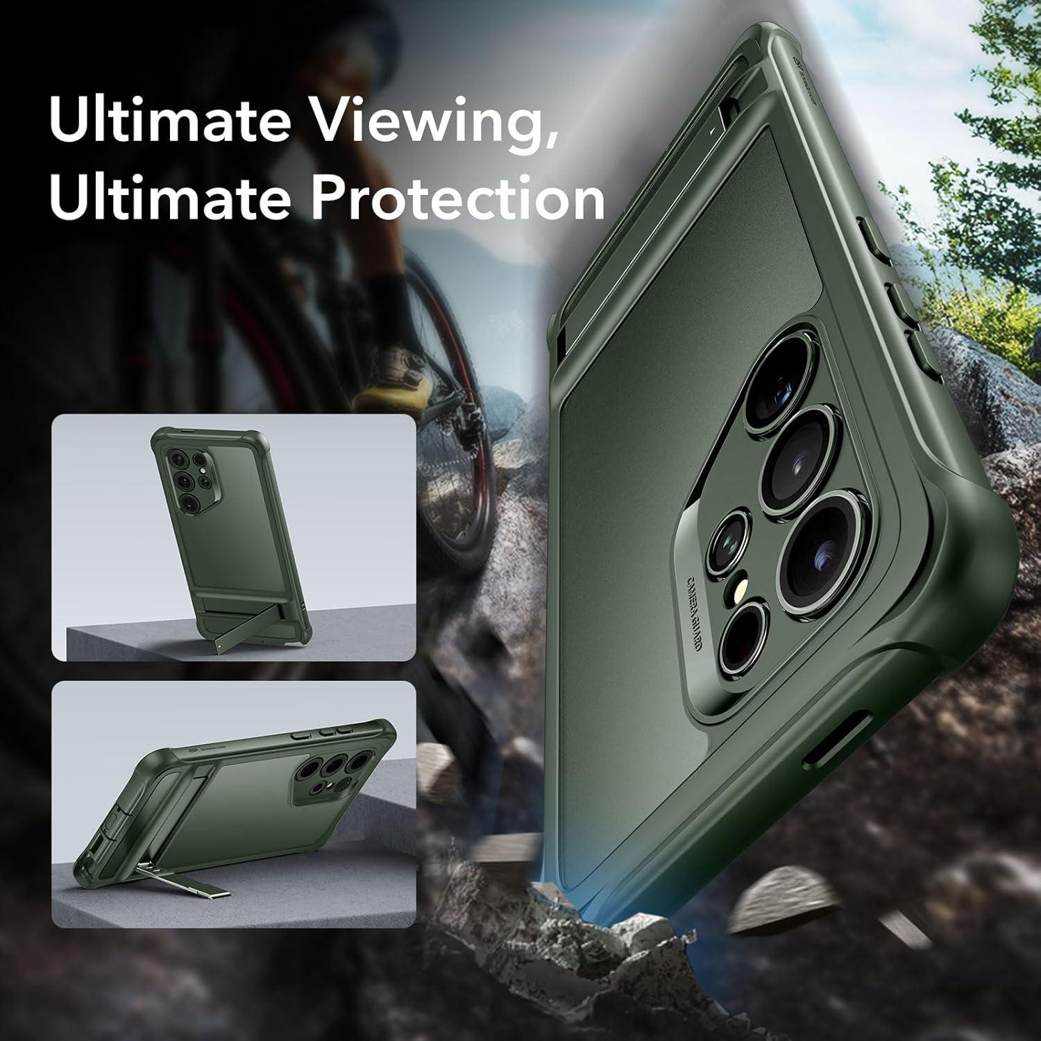 imageESR for Samsung Galaxy S22 Ultra Phone Case 3 Stand Modes Kickstand for S22 Ultra Cover MilitaryGrade Drop Protection Slim Fit Boost Series Case ClearArmorFrosted Green