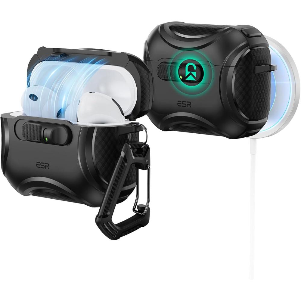 imageESR for AirPods 4 Case Compatible with AirPods 4 Generation Case 2024 USBC Compatible with MagSafe DropProof Lock Easy Open Cyber Series Army GreenBlack