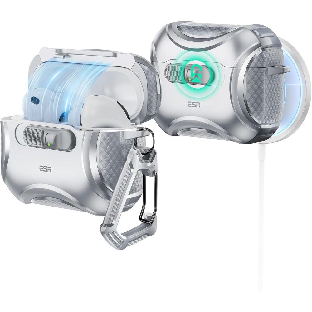 imageESR for AirPods 4 Case Compatible with AirPods 4 Generation Case 2024 USBC Compatible with MagSafe DropProof Lock Easy Open Cyber Series Army GreenGray