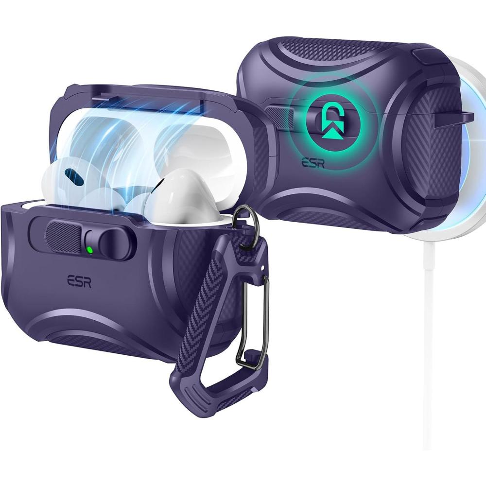 imageESR for AirPods 4 Case Compatible with AirPods 4 Generation Case 2024 USBC Compatible with MagSafe DropProof Lock Easy Open Cyber Series Army GreenPurple