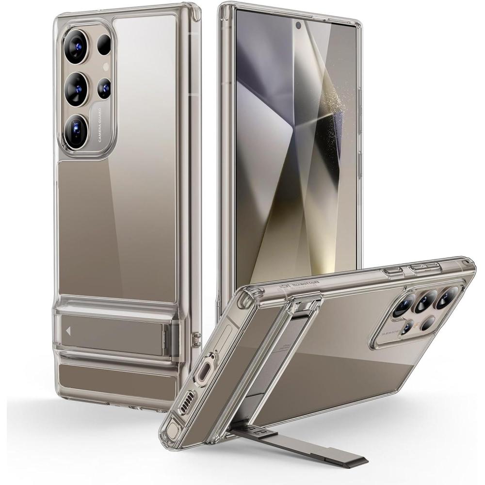 imageESR for Samsung Galaxy S22 Ultra Phone Case 3 Stand Modes Kickstand for S22 Ultra Cover MilitaryGrade Drop Protection Slim Fit Boost Series Case ClearBoostClearGrey