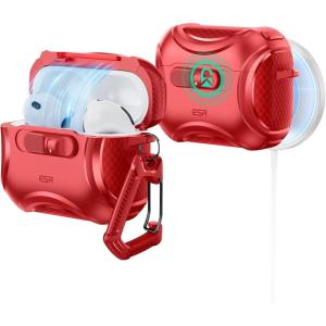 ESR for AirPods 4 Case, Compatible with AirPods 4 Generation Case (2024) (USB-C), Compatible with MagSafe, Drop-Proof Lock, Easy Open, Cyber Series, Army Green(Red)