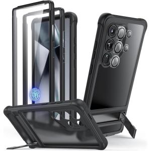 ESR for Samsung Galaxy S22 Ultra Phone Case, 3 Stand Modes Kickstand for S22 Ultra Cover, Military-Grade Drop Protection, Slim Fit, Boost Series Case, Clear(Armor-Black)