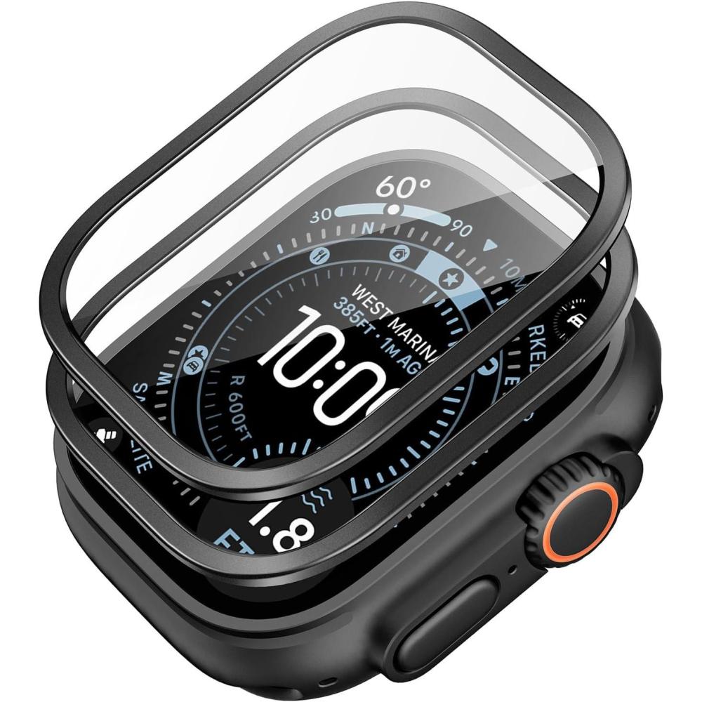 imageESR Armorite Screen Protector for Apple Watch Ultra 3 2025 Ultra 2 Ultra 49 mm Military Grade Protection Tempered Glass Film with Aluminum Alloy Frame AntiScratch 2 Pack OrangeBlack