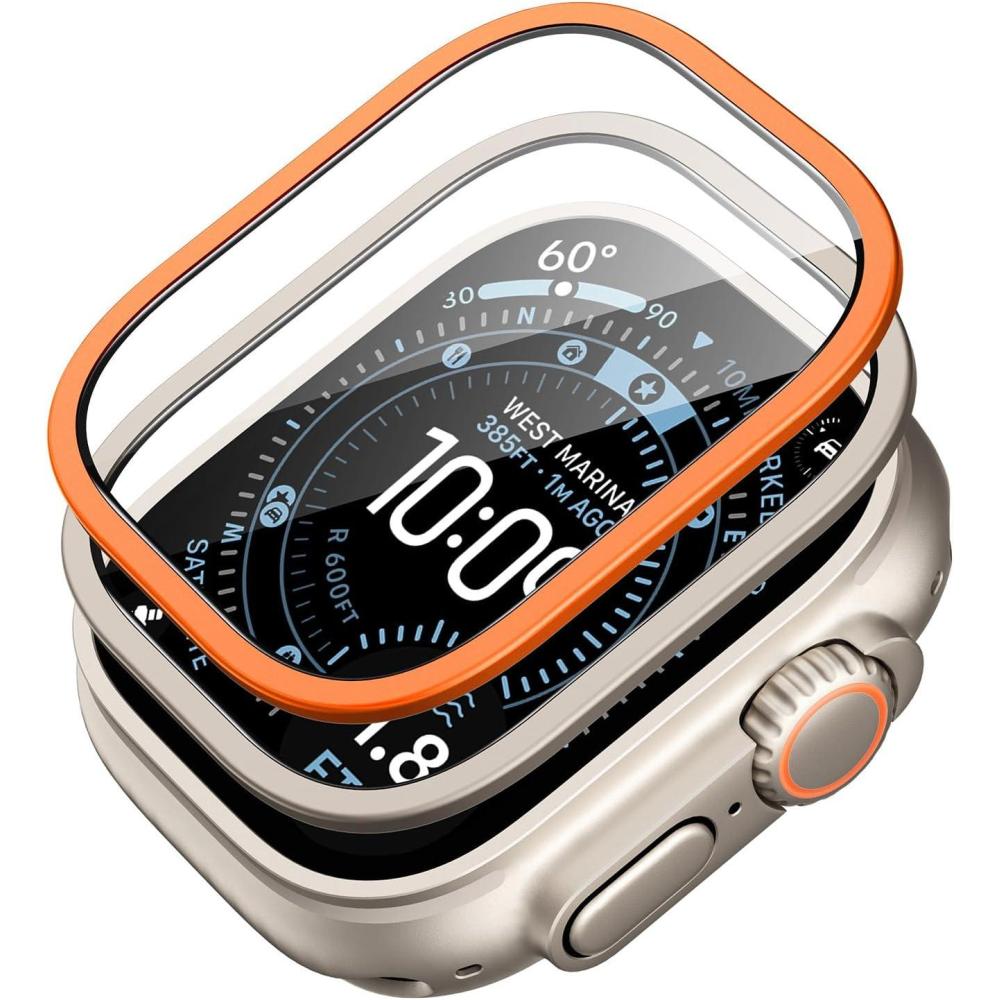 imageESR Armorite Screen Protector for Apple Watch Ultra 3 2025 Ultra 2 Ultra 49 mm Military Grade Protection Tempered Glass Film with Aluminum Alloy Frame AntiScratch 2 Pack OrangeTitanium  Orange