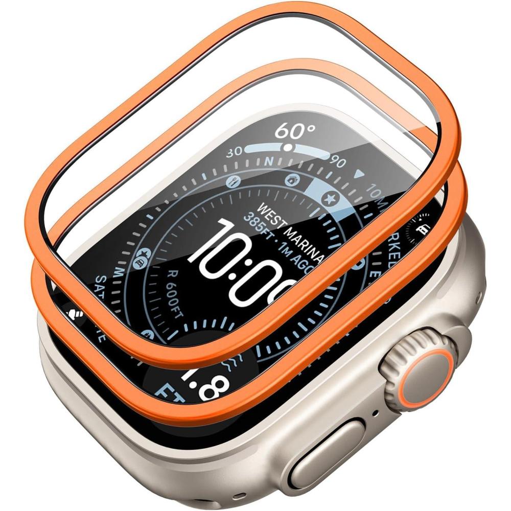 imageESR Armorite Screen Protector for Apple Watch Ultra 3 2025 Ultra 2 Ultra 49 mm Military Grade Protection Tempered Glass Film with Aluminum Alloy Frame AntiScratch 2 Pack OrangeOrange